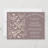 バタフライシック引っ越し祝いパーティー |銅バラ金ゴールド 招待状 (正面)