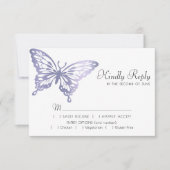 バタフライシック |ほこりっぽいラベンダーパープルバイオレットミール 出欠カード (正面)