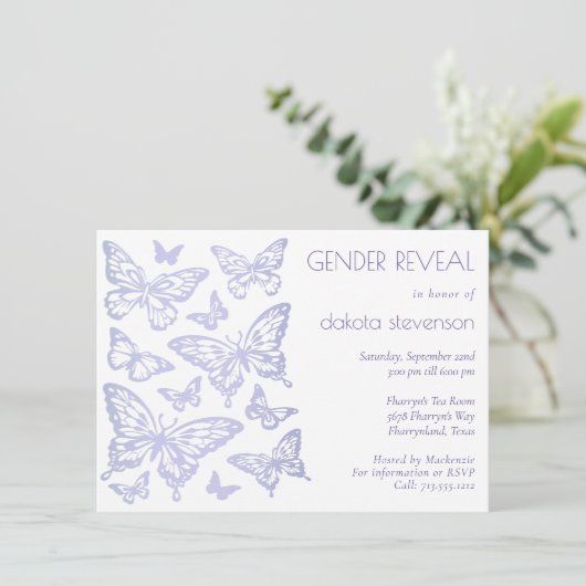 バタフライシック |ラベンダーパープルジェンダーの表示 招待状 (スタンド正面)