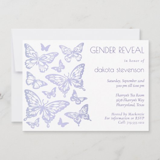 バタフライシック |ラベンダーパープルジェンダーの表示 招待状 (正面)