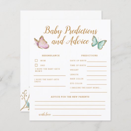 バタフライシャワーベビー予測及びアドバイスカード (正面/裏面)