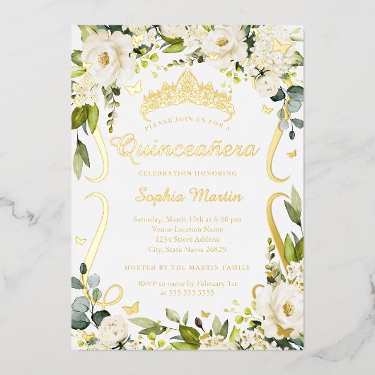 バタフライシャンパンフローラ金ゴールドキンセアニェラ 箔招待状 (正面)