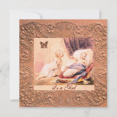 バタフライシャンパン付きピンクの女の子の赤ちゃんシャワー 招待状 (正面)