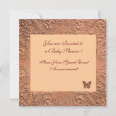 バタフライシャンパン付きピンクの女の子の赤ちゃんシャワー 招待状 (裏面)