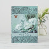 バタフライシャンパン付きブルーボーイ赤ちゃんシャワー 招待状 (スタンド正面)