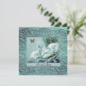 バタフライシャンパン付きブルーボーイ赤ちゃんシャワー 招待状 (スタンド正面)