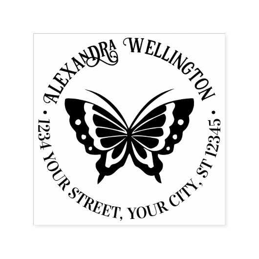 バタフライシルエットラウンド名差出人住所#2 セルフインキングスタンプ (デザイン)