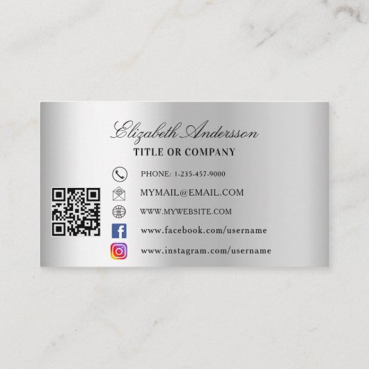 バタフライシルバー金ゴールドQRコード 名刺 (裏面)