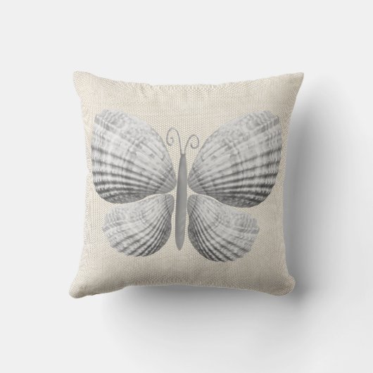 バタフライシーシェルズホワイトウォームニュートラルコテージ クッション (裏面)