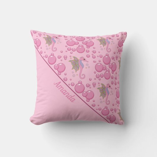 バタフライシーホースの泡のカスタムピンク クッション (正面)