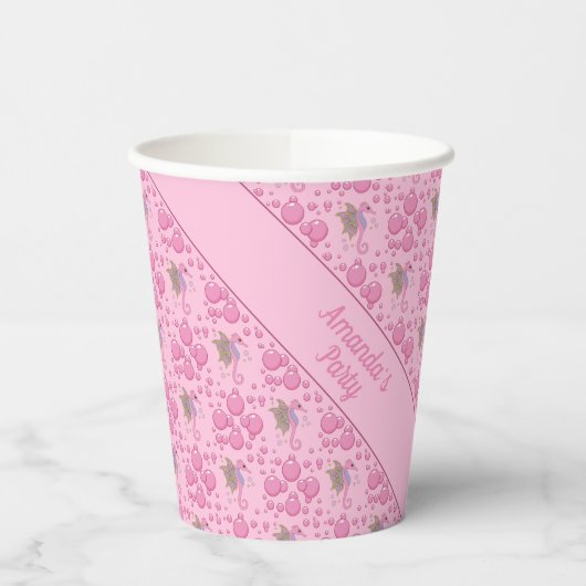 バタフライシーホースの泡のカスタムピンク 紙コップ (左)