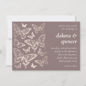 バタフライシ結婚ック |赤面バラ金ゴールド金属 招待状 (正面)