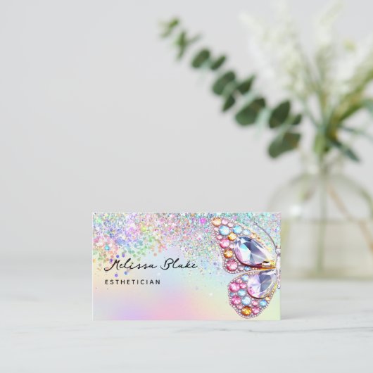 バタフライジェムフェイクパステルグリッター 名刺 (スタンド正面)