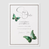 バタフライジュエルのエメラルドグリーン銀の日付保存 ベラム紙招待状 (正面)