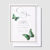 バタフライジュエルのエメラルドグリーン銀の日付保存 ベラム紙招待状 (オフセット)
