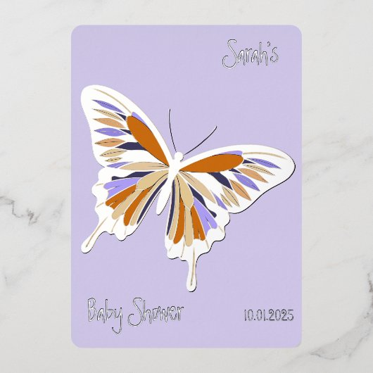 バタフライスイートパレットベビーシャワーシルバー 箔招待状 (正面)