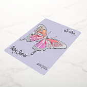 バタフライスイートパレットベビーシャワーシルバー 箔招待状 (回転した状態)