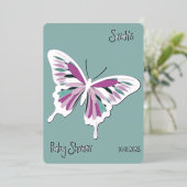 バタフライスイートパレットベビーシャワーシルバー 箔招待状 (立ち正面)