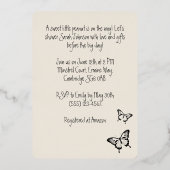 バタフライスイートパレットベビーシャワーバラ金ゴールド 箔招待状 (裏面)