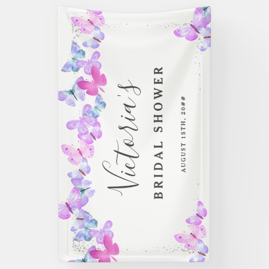 バタフライスカイかわいらしチョウブライダルシャワー 横断幕 (縦)