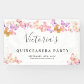 バタフライスカイコーラルピンク金ゴールド蝶パーティー 横断幕 (横)