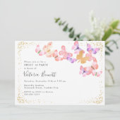 バタフライスカイコーラル金ゴールド紙吹雪スウィート16 招待状 (スタンド正面)