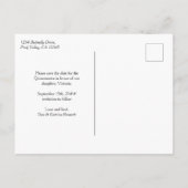 バタフライスカイコーラル金ゴールド紙吹雪保存日付 案内ポストカード (裏面)