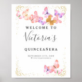 バタフライスカイコーラル金ゴールド蝶ウェルカム ポスター (正面)