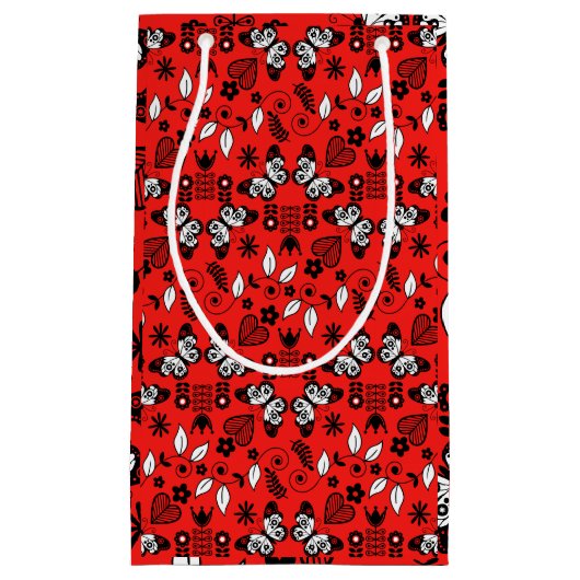 バタフライスカンジナビアフォークアート スモールペーパーバッグ (正面)