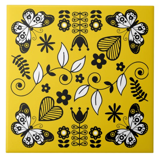 バタフライスカンジナビアフォークアート タイル (正面)