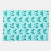 バタフライスケッチ、アクアとターコイズ キッチンタオル (横)