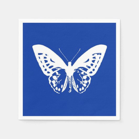 バタフライスケッチ、コバルトブルーとホワイト スタンダードカクテルナプキン (正面)