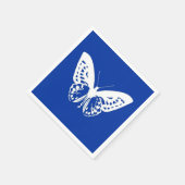 バタフライスケッチ、コバルトブルーとホワイト スタンダードカクテルナプキン (角)