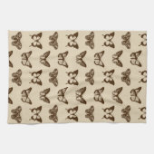 バタフライスケッチ、チョコレートブラウンon Beige キッチンタオル (横)