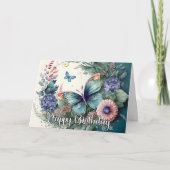 バタフライスタイリッシュアートハッピーバースデー カード (正面)