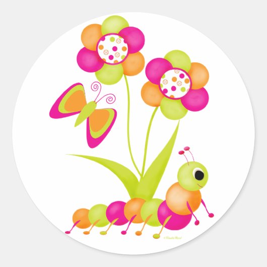 バタフライステッカーの毛虫 ラウンドシール (正面)