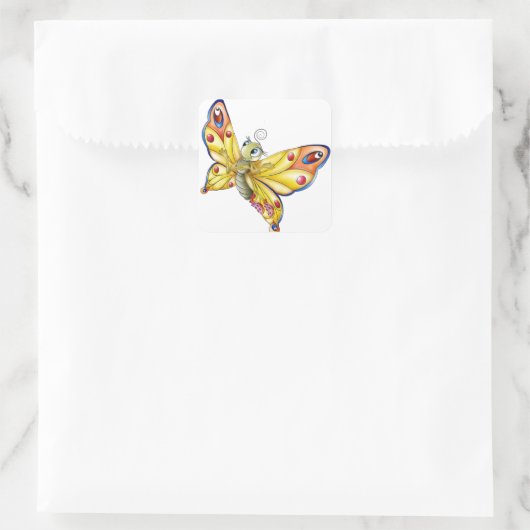 バタフライステッカー/かわいいマンガバタフライ スクエアシール (バッグ)