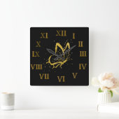 バタフライスパークルデザインローマ数字の壁時計 スクエア壁時計 (ホーム)