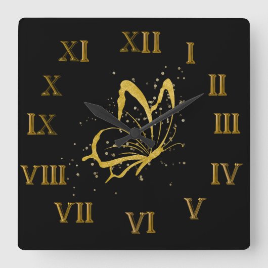 バタフライスパークルデザインローマ数字の壁時計 スクエア壁時計 (正面)