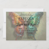 バタフライスリーアンドフリー誕生日招待状 招待状 (正面)