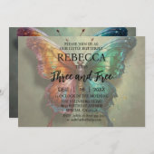 バタフライスリーアンドフリー誕生日招待状 招待状 (正面/裏面)