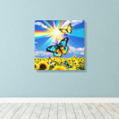 バタフライズサンフラワー キャンバスプリント (インサイチュ (ウッドフロア))