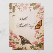 バタフライズ&ヴィンテージアーモンドブラッサム65th誕生日 招待状 (正面/裏面)