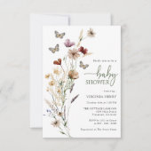 バタフライセージ緑の赤ちゃんシャワー 招待状 (正面)