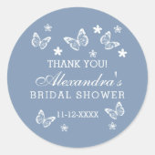 バタフライダスティブルーブライダルシャワーありがとう ラウンドシール (正面)
