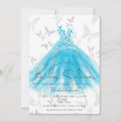 バタフライダンスアクアブルードレスブライダルシャワー 招待状 (正面)