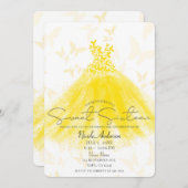 バタフライダンスイエロードレススウィート16パーティー 招待状 (正面/裏面)