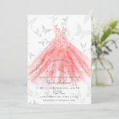 バタフライダンスコーラルスパークルドレスブライダルシャワー 招待状 (スタンド正面)