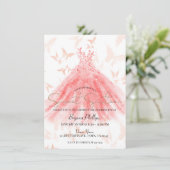 バタフライダンスコーラルドレス金ゴールドスウィート16パーティー 招待状 (スタンド正面)