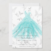 バタフライダンスターコイズドレスブライダルシャワー 招待状 (正面)